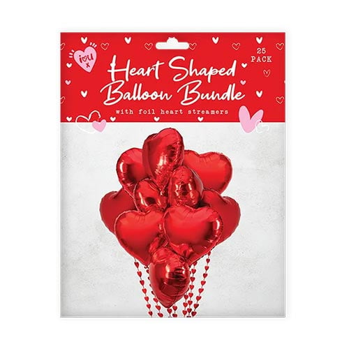 Valentine's Red Love Heart Helium Foil Balloon Bundle with Streamers - Pack of 12 Product Gallery Image