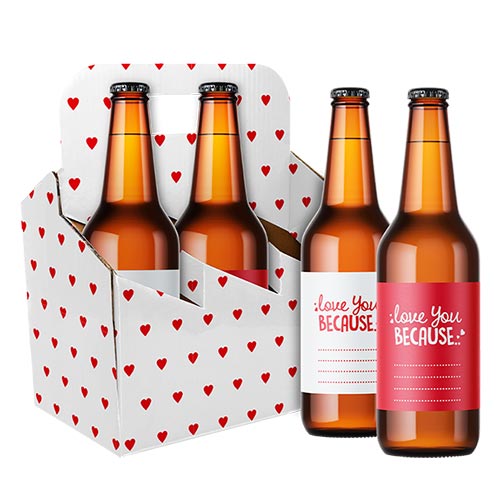 Love Heart Print Beer Carrier Box with Customisable Bottle Labels Product Image