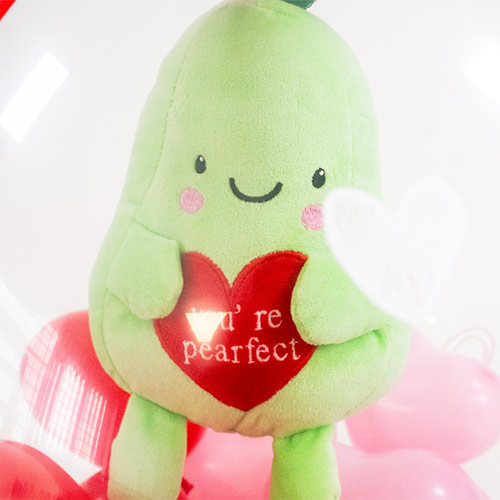 Valentine's Day You're Pear-fect Hand Drawn Hearts Stuffed Balloon Display Keepsake Gift with Pear Plush Toy - Inflated Balloon In A Box Product Gallery Image