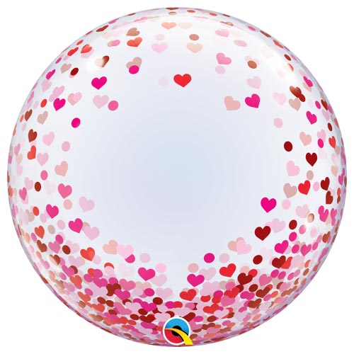 Red & Pink Confetti Hearts Deco Bubble Helium Qualatex Balloon 61cm / 24 in Product Image