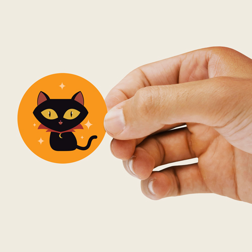 Vampire Cat Orange Halloween Round Stickers 88mm - Sheet of 6 Product Gallery Image