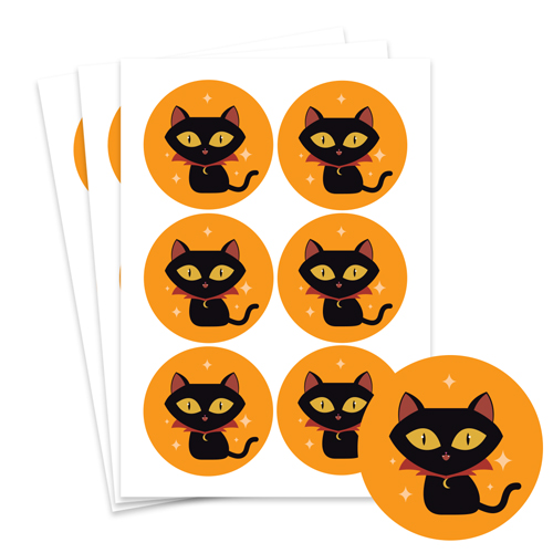 Vampire Cat Orange Halloween Round Stickers 88mm - Sheet of 6 Product Gallery Image
