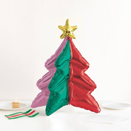 Vibrant Christmas Tree Shaped Table Decoration Air Fill Standing Foil Balloon 55cm / 23 in Product Gallery Image