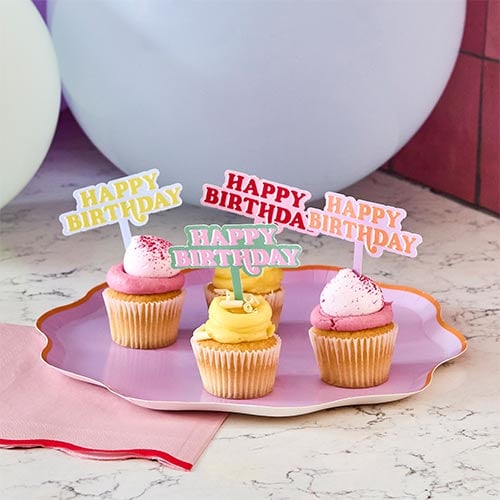 Vibrant Multi-Coloured Happy Birthday Food Cake Picks - Pack of 12 Product Gallery Image