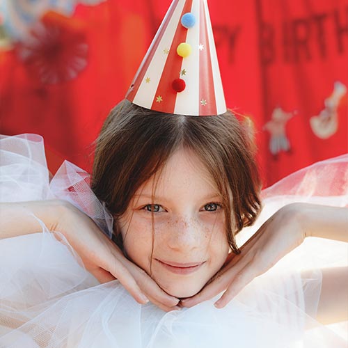 Vibrant Striped Paper Party Hats with Pom Poms - Pack of 6 Product Gallery Image