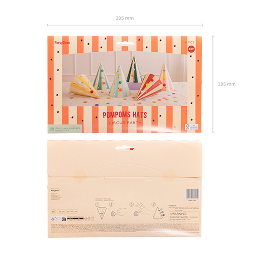 Vibrant Striped Paper Party Hats with Pom Poms - Pack of 6 Product Gallery Image