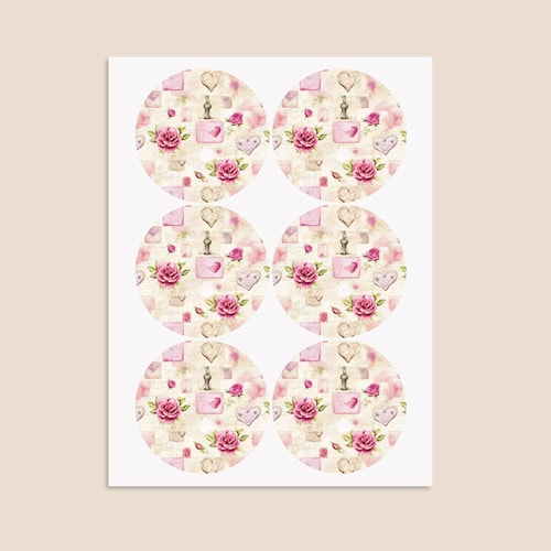 Vintage Floral Romance Round Stickers 88mm - Sheet of 6 Product Gallery Image