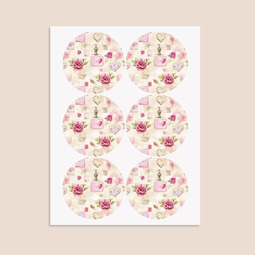 Vintage Floral Romance Round Stickers 88mm - Sheet of 6 Product Gallery Image