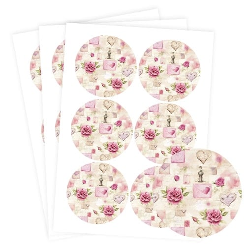 Vintage Floral Romance Round Stickers 88mm - Sheet of 6 Product Gallery Image