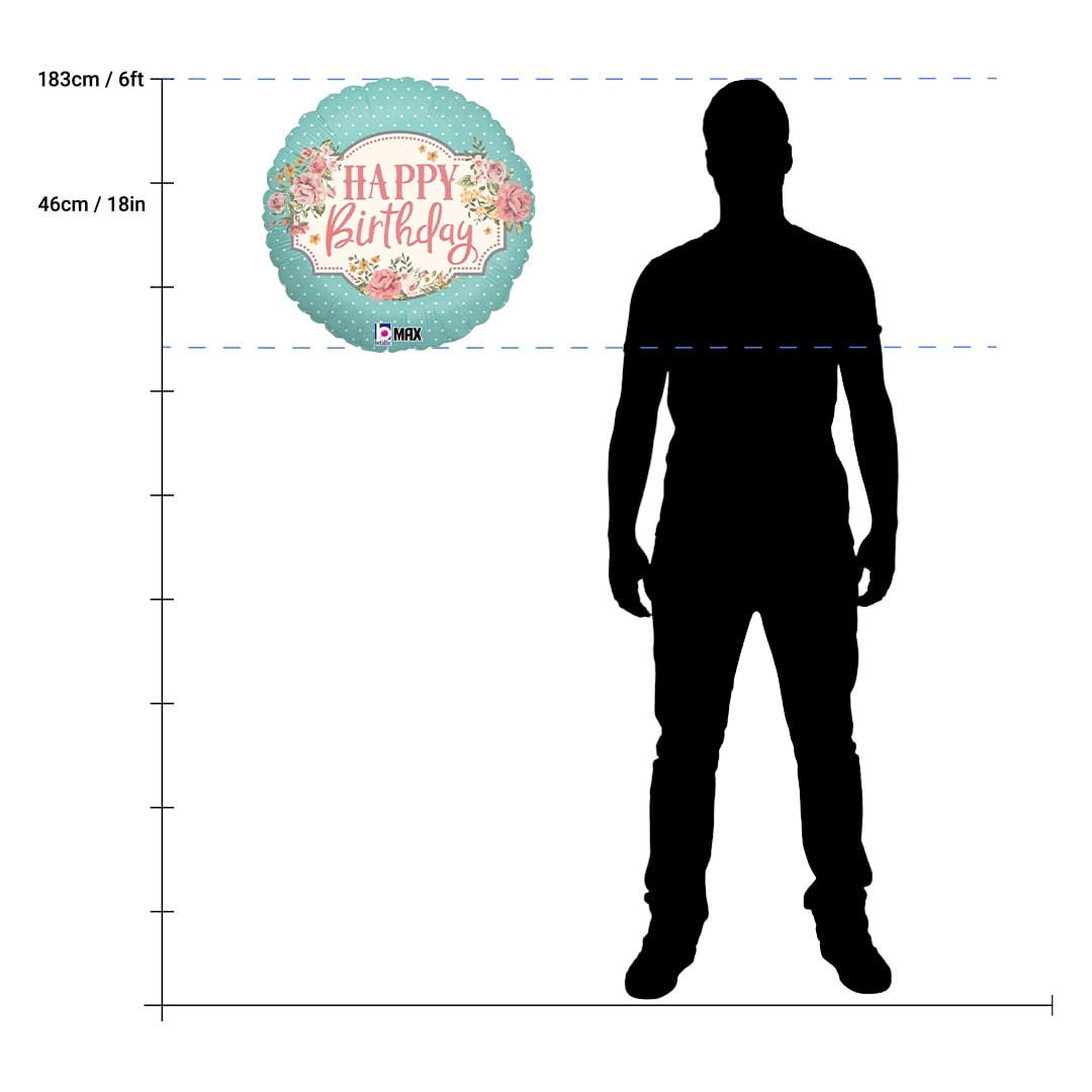 Vintage Happy Birthday Round Foil Helium Balloon 46cm / 18 in Product Gallery Image