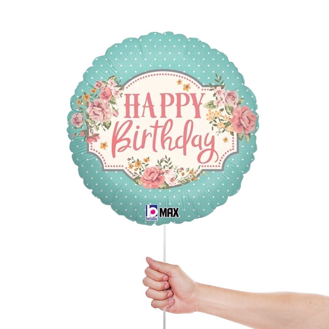 Vintage Happy Birthday Round Foil Helium Balloon 46cm / 18 in Product Gallery Image