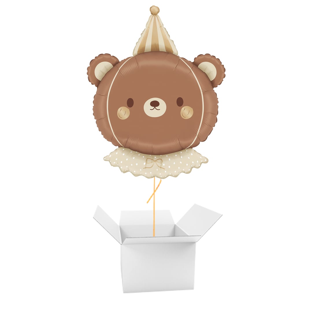 Vintage Neutral Party Bear Giant Foil Balloon - Inflated Balloon In A Box