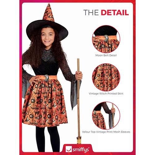 Vintage Witch Bell Sleeves Girls Fancy Dress Costume Kids Small - Age 4-6 Product Gallery Image