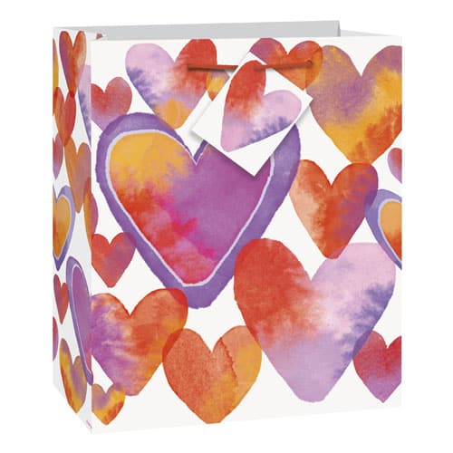 Watercolour Valentine Hearts Medium Glossy Gift Bag 23cm Product Image