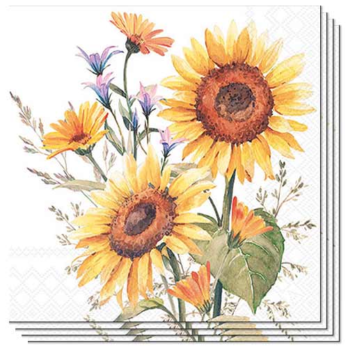 Watercolour Sunflowers Paper Luncheon Napkins 3 Ply 33cm - Pack of 20