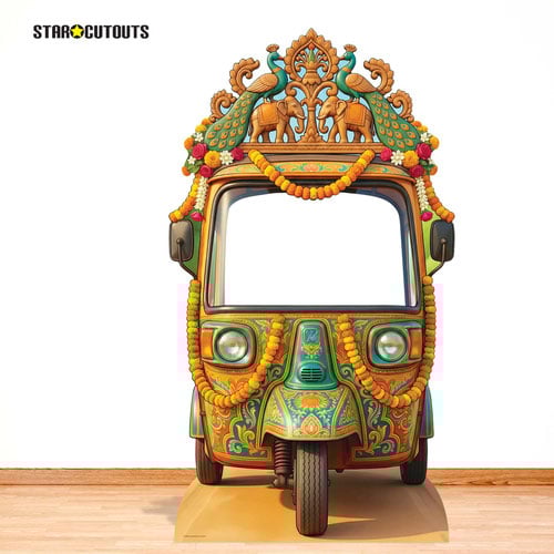 Wedding Auto Rickshaw Backdrop Stand In Cardboard Cutout 135cm Product Gallery Image
