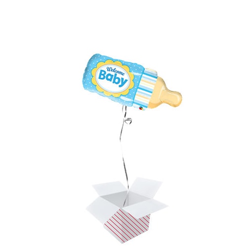 Welcome Baby Bottle Blue Helium Foil Giant Balloon - Inflated Balloon in a Box Product Image