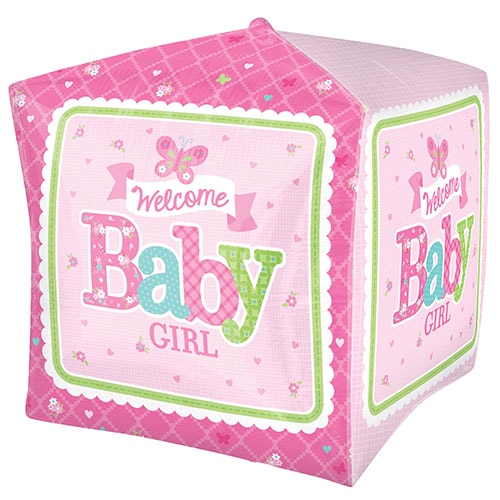 Welcome Baby Girl Cubez Foil Helium Balloon 38cm / 15 in Product Gallery Image