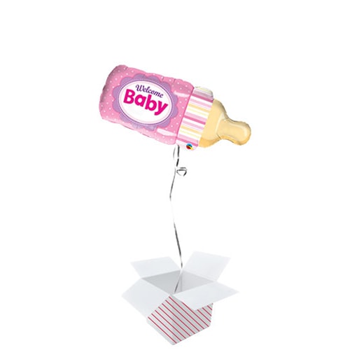 Welcome Baby Pink Bottle Helium Foil Giant Qualatex Balloon - Inflated Balloon in a Box
