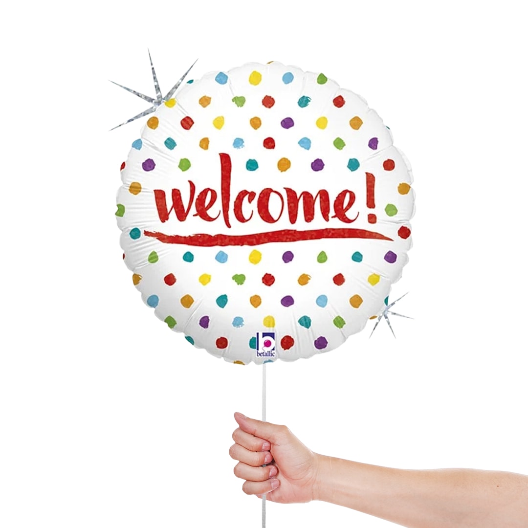 Welcome Dots Holographic Round Foil Helium Balloon 46cm / 18 in Product Gallery Image