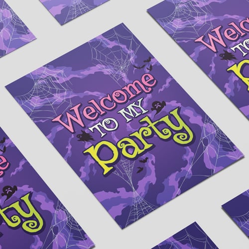 Welcome To My Party Purple Halloween Poster PVC Party Sign Decoration Product Image