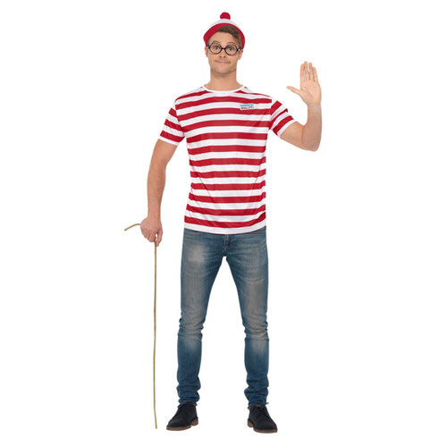 Where's Wally? Unisex Fancy Dress Costume Accessories Kit with Large T-Shirt Product Gallery Image