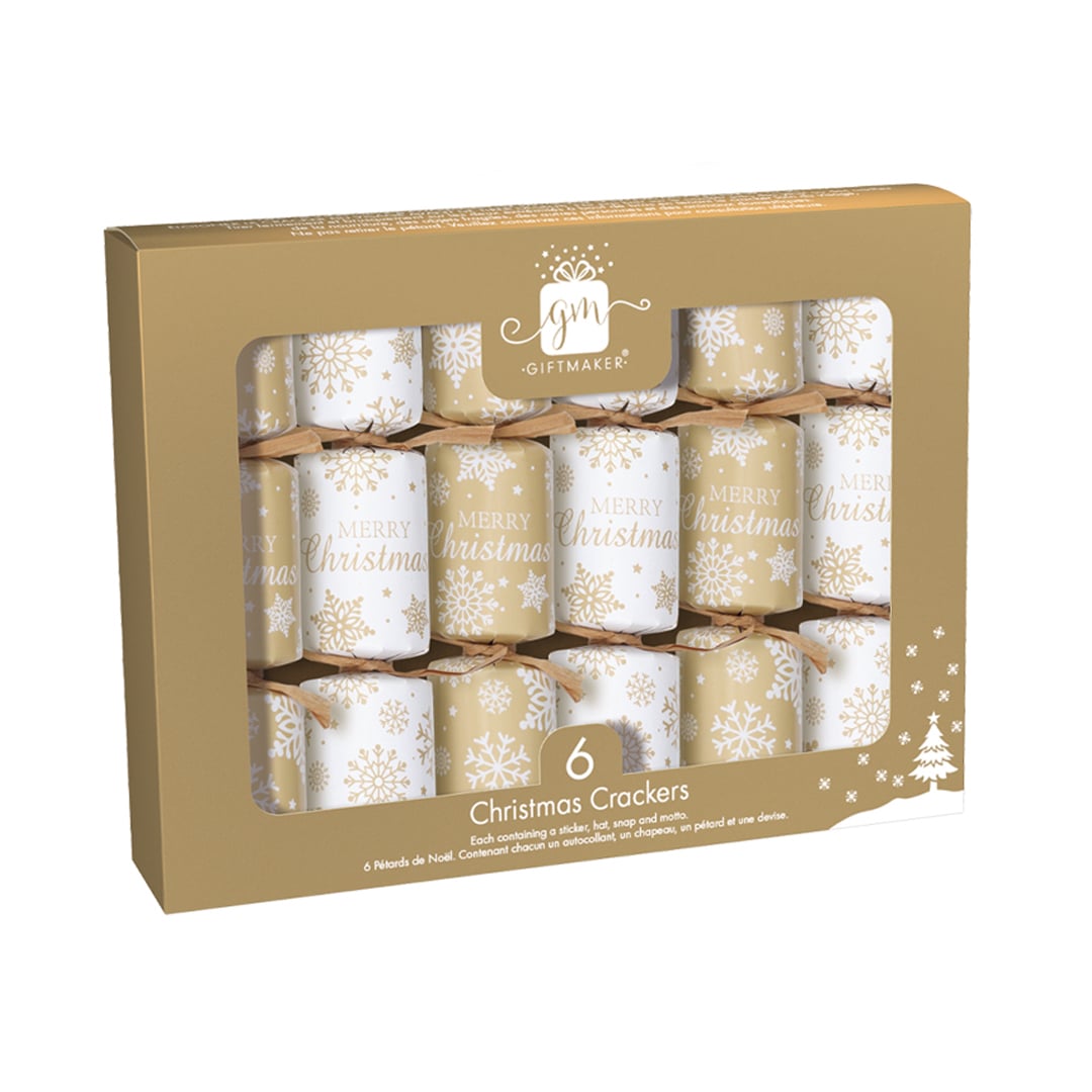 White & Gold Snowflakes Mini Christmas Tree Crackers 15cm / 6 in - Pack of 6 Product Gallery Image