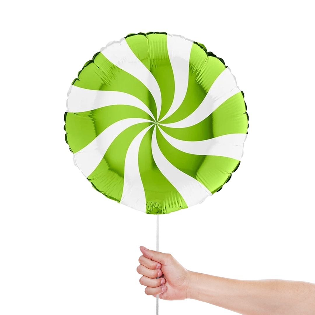 White & Lime Green Candy Swirl Round Foil Helium Balloon 46cm / 18 in Product Gallery Image