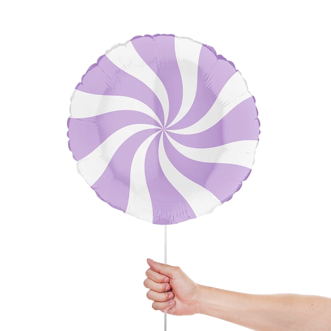 White & Matte Lilac Candy Swirl Round Foil Helium Balloon 46cm / 18 in Product Gallery Image