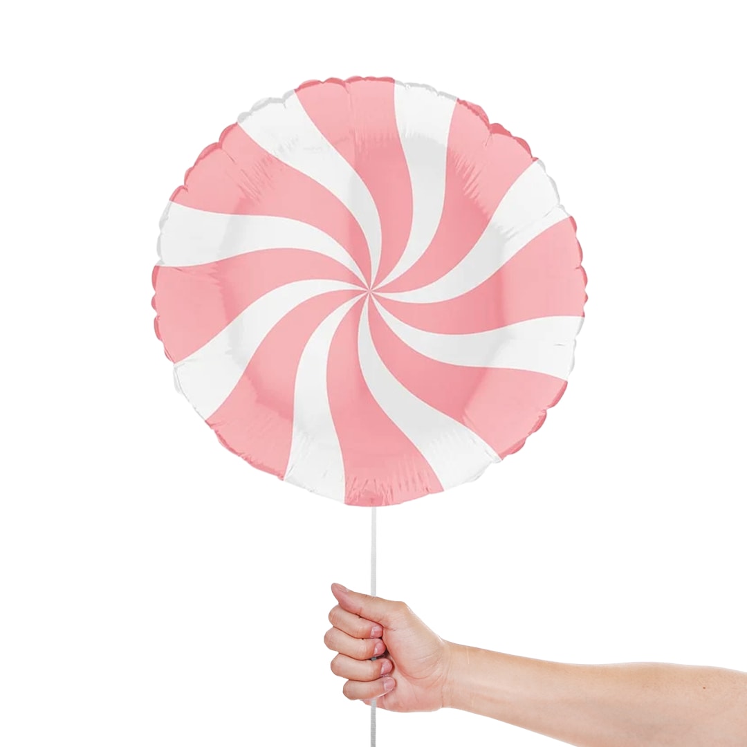 White & Matte Pink Candy Swirl Round Foil Helium Balloon 46cm / 18 in Product Gallery Image