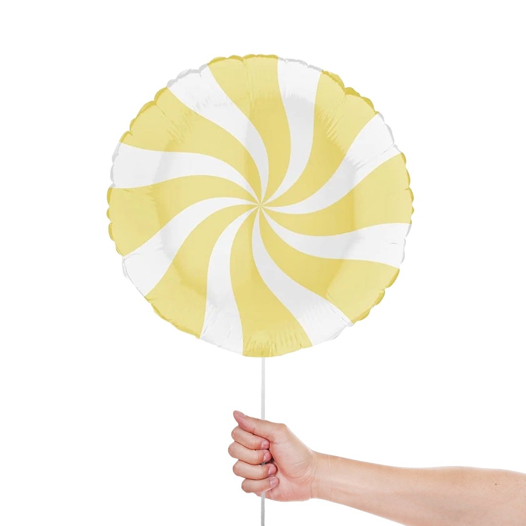 White & Matte Yellow Candy Swirl Round Foil Helium Balloon 46cm / 18 in Product Gallery Image