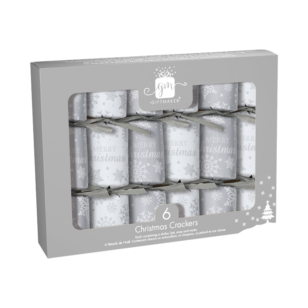 White & Silver Snowflakes Mini Christmas Tree Crackers 15cm / 6 in - Pack of 6 Product Gallery Image