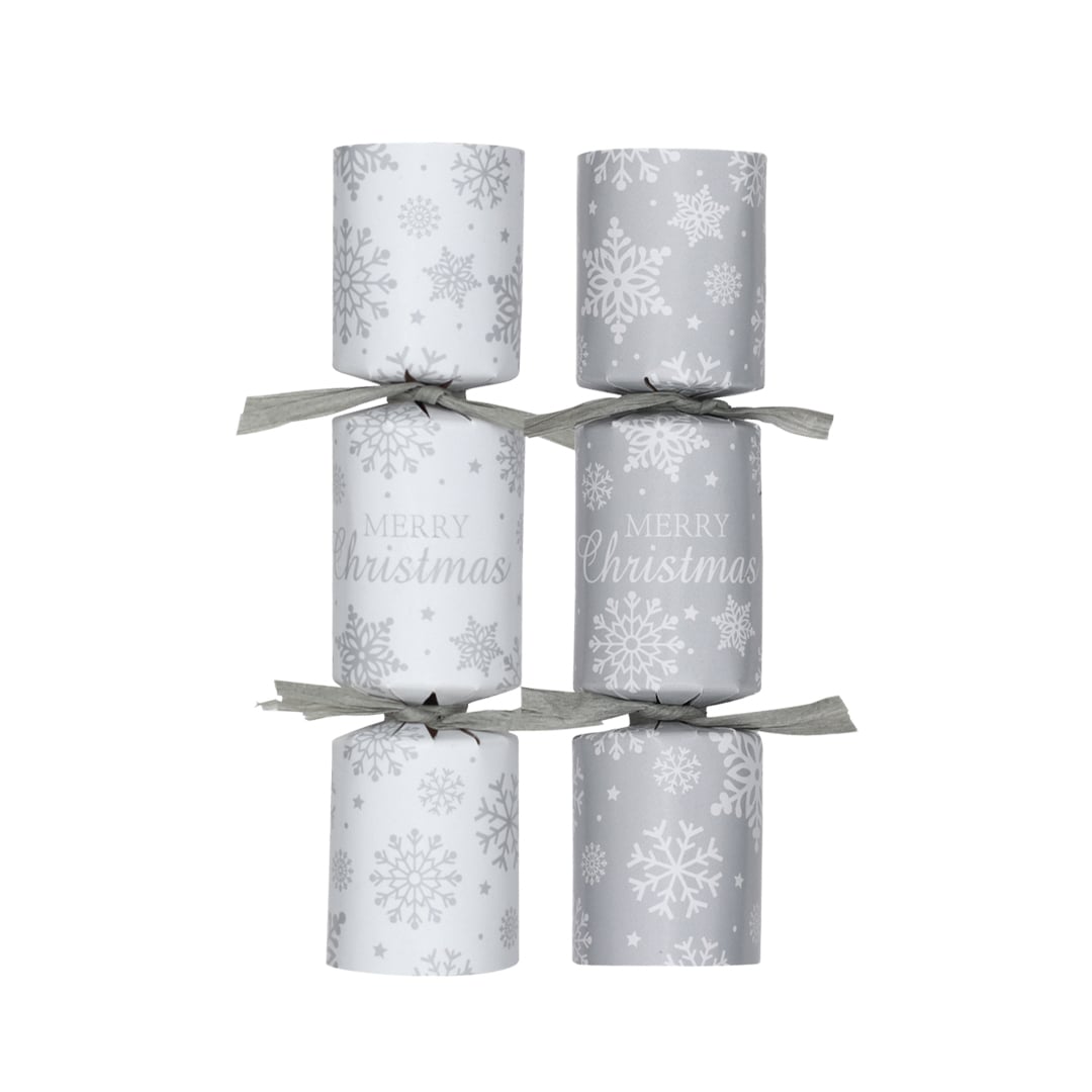 White & Silver Snowflakes Mini Christmas Tree Crackers 15cm / 6 in - Pack of 6