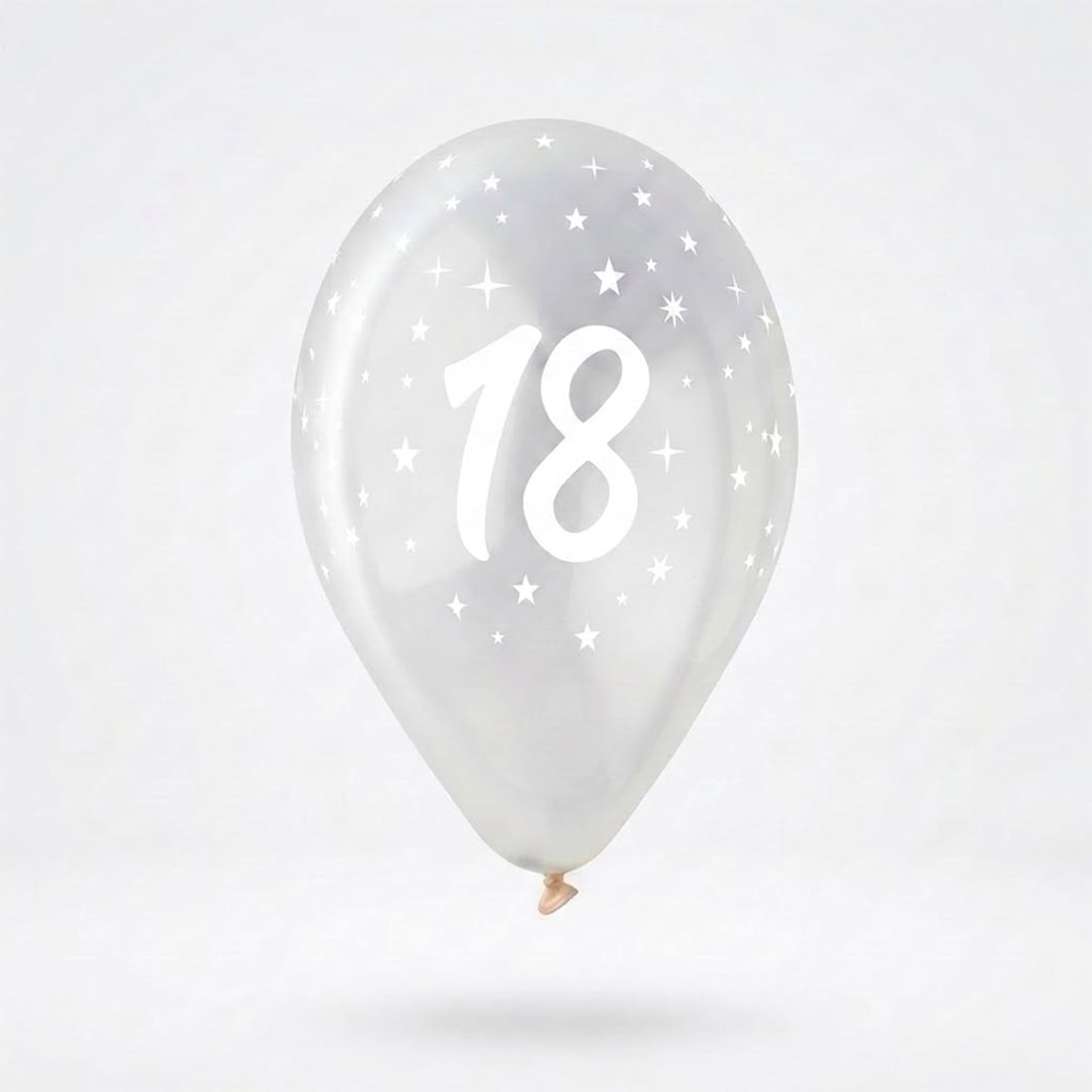 White 18th Birthday Print on Crystal Clear Latex Balloon 33cm / 13 in - Single