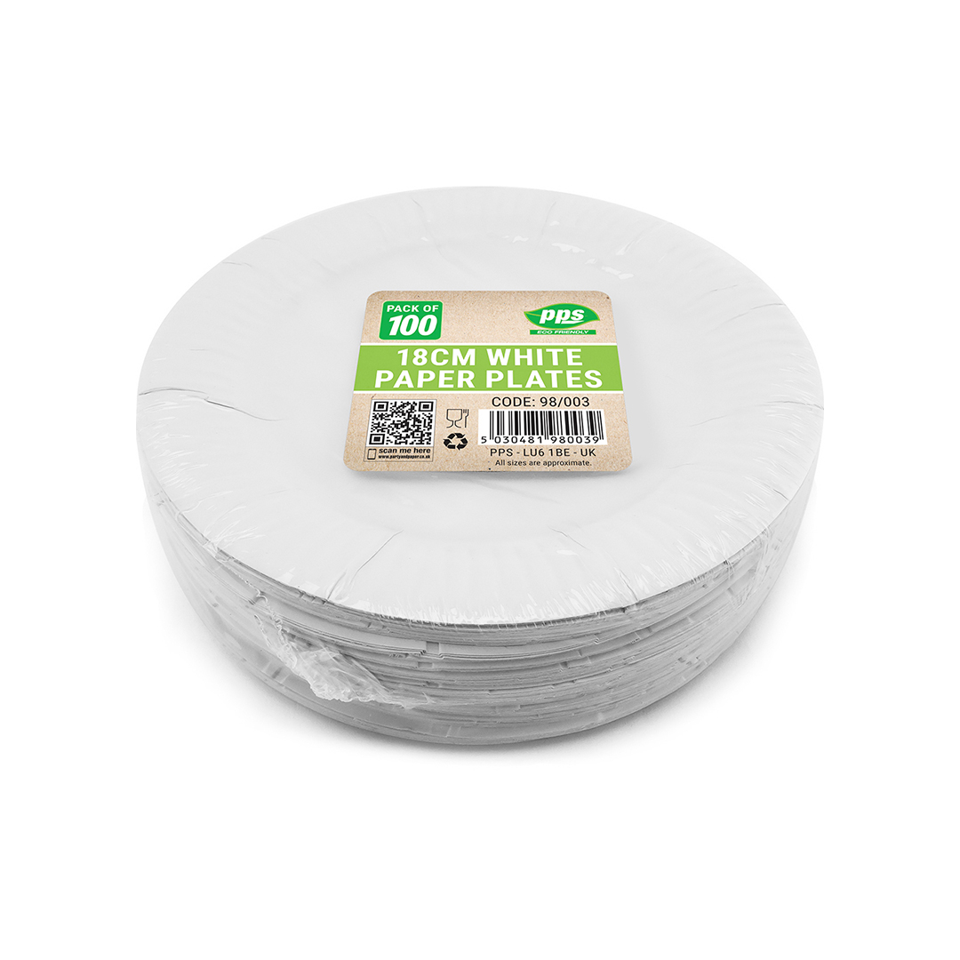 Plain White Biodegradable Round Paper Plates 18cm - Pack of 100 Product Gallery Image