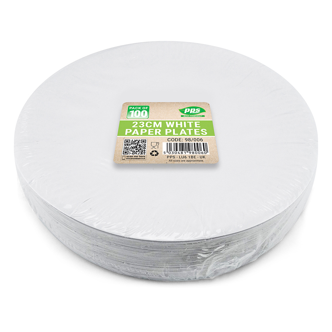 White Biodegradable Round Paper Plates 23cm - Pack of 100 Product Gallery Image
