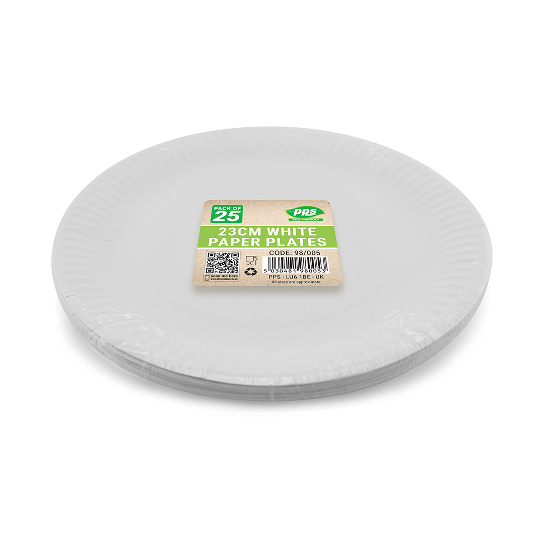 White Biodegradable Round Paper Plates 23cm - Pack of 25 Product Gallery Image