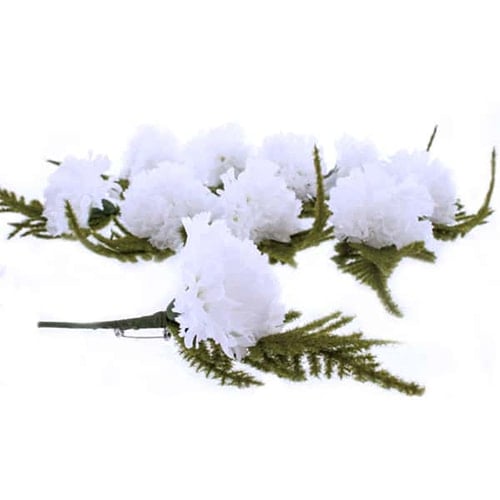 White Button Hole Fabric Carnations - Pack of 12 Product Image