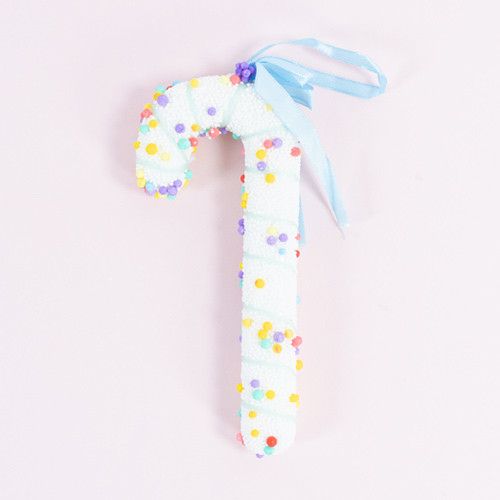 White Candy Cane with Blue Ribbon Hanging Christmas Decoration 17cm Product Gallery Image