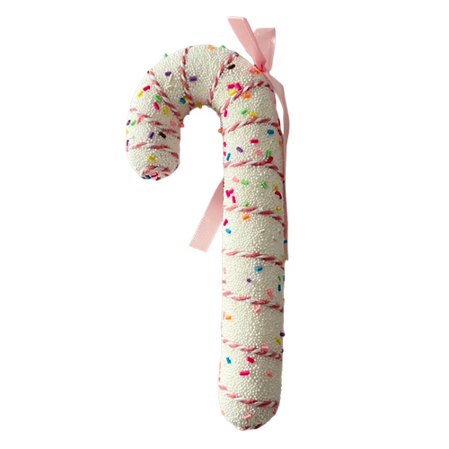 White Candy Cane with Pink Ribbon Hanging Christmas Decoration 17cm Product Gallery Image