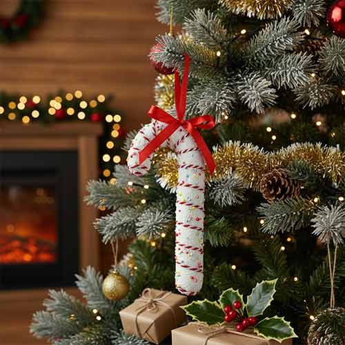 White Candy Cane with Red Ribbon Hanging Christmas Decoration 17cm