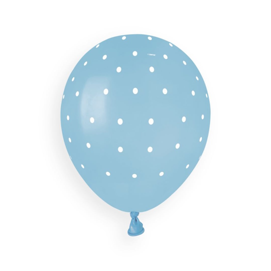 White Chic Dots Print on Blue Latex Balloons 13cm / 5 in - Pack of 50 View 2