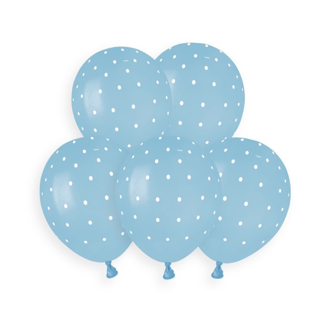 White Chic Dots Print on Blue Latex Balloons 13cm / 5 in - Pack of 50