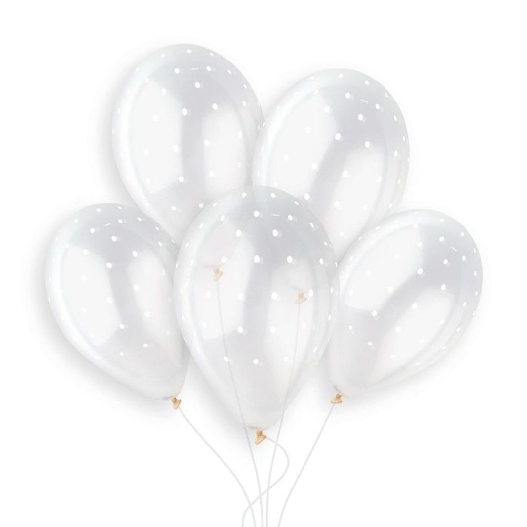 White Chic Dots Print on Crystal Clear Latex Balloon 33cm / 13 in - Single View 3