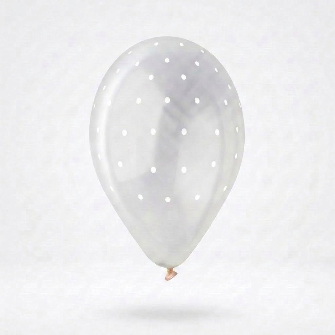 White Chic Dots Print on Crystal Clear Latex Balloon 33cm / 13 in - Single