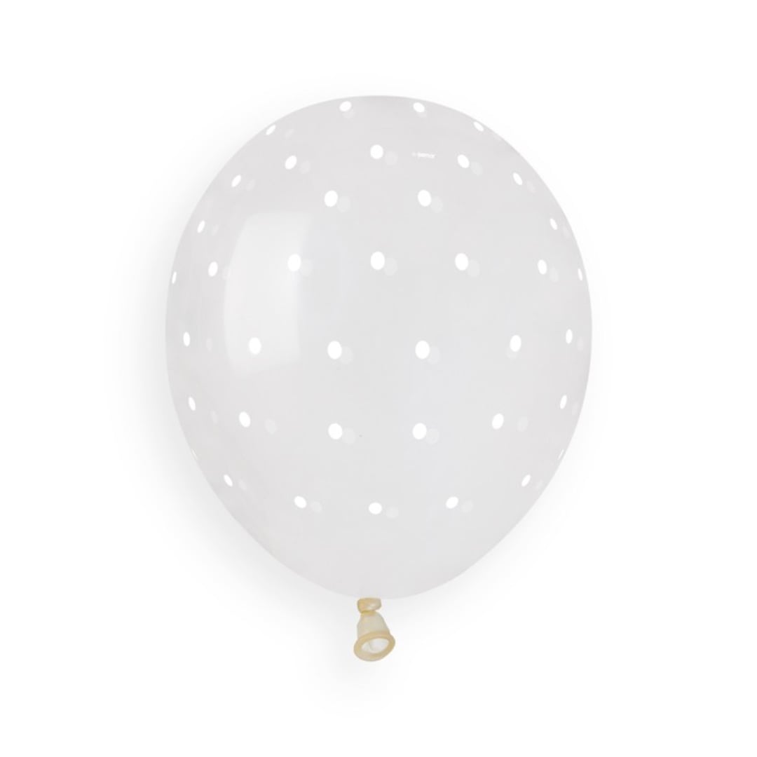 White Chic Dots Print on Crystal Clear Latex Balloons 13cm / 5 in - Pack of 50 View 2