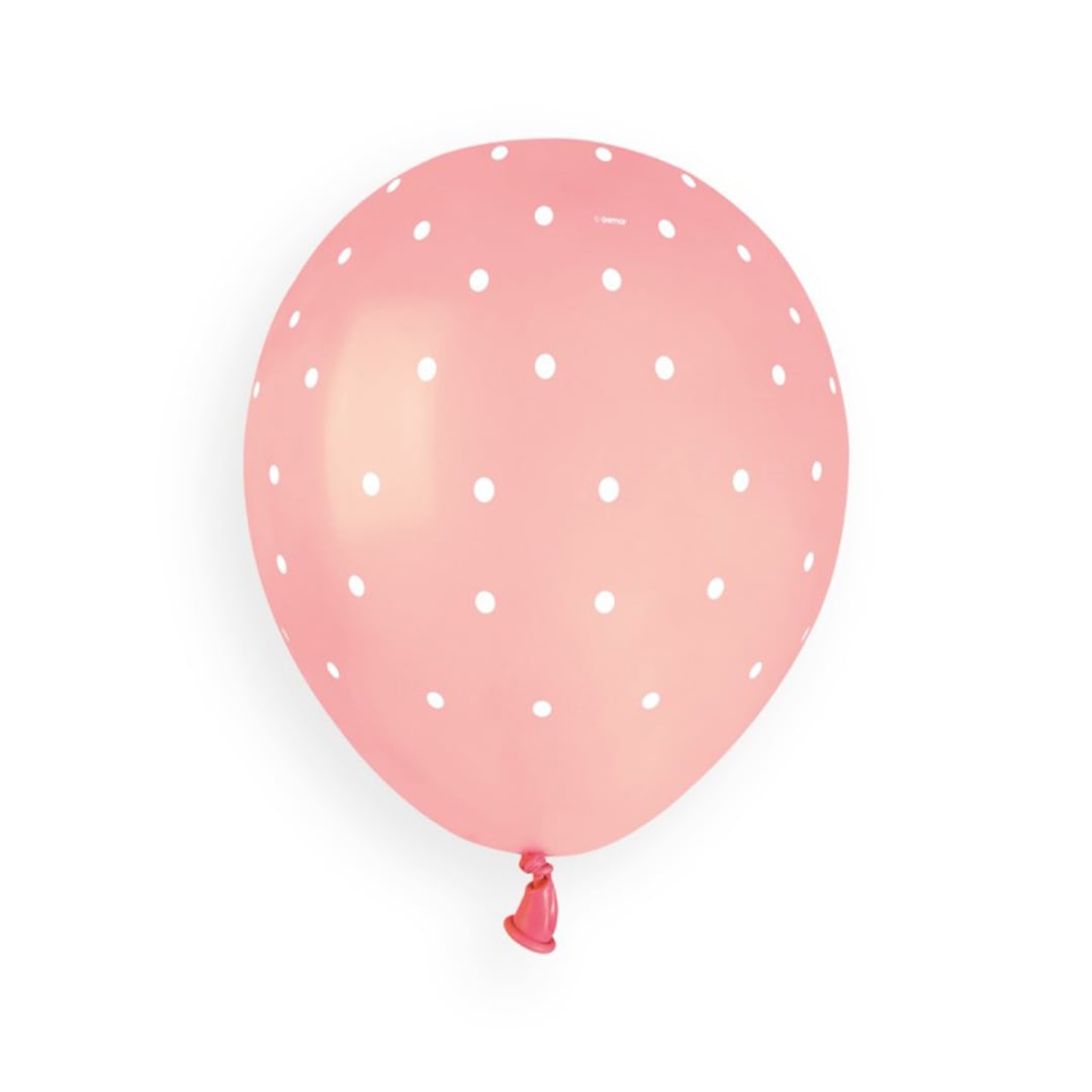 White Chic Dots Print on Pink Latex Balloons 13cm / 5 in - Pack of 50 View 2