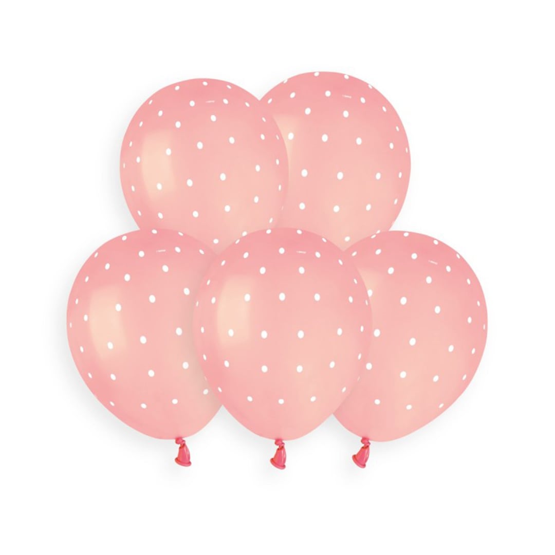 White Chic Dots Print on Pink Latex Balloons 13cm / 5 in - Pack of 50