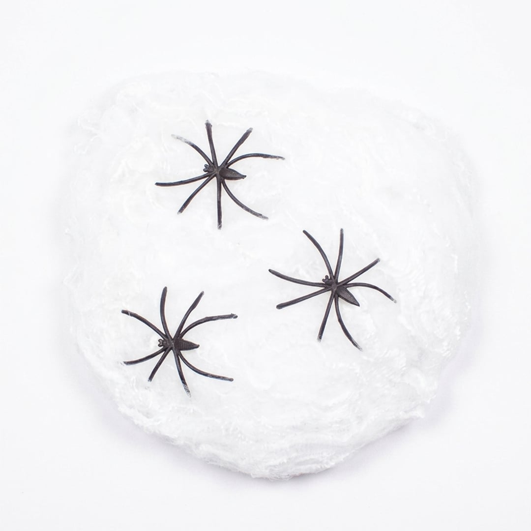 White Cobweb with Plastic Spiders Halloween Decoration 20g