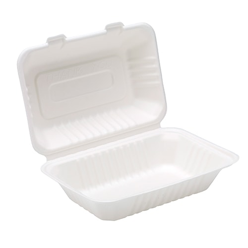White Compostable Bagasse Takeaway Lunch Box 23cm - Pack of 125 Product Gallery Image